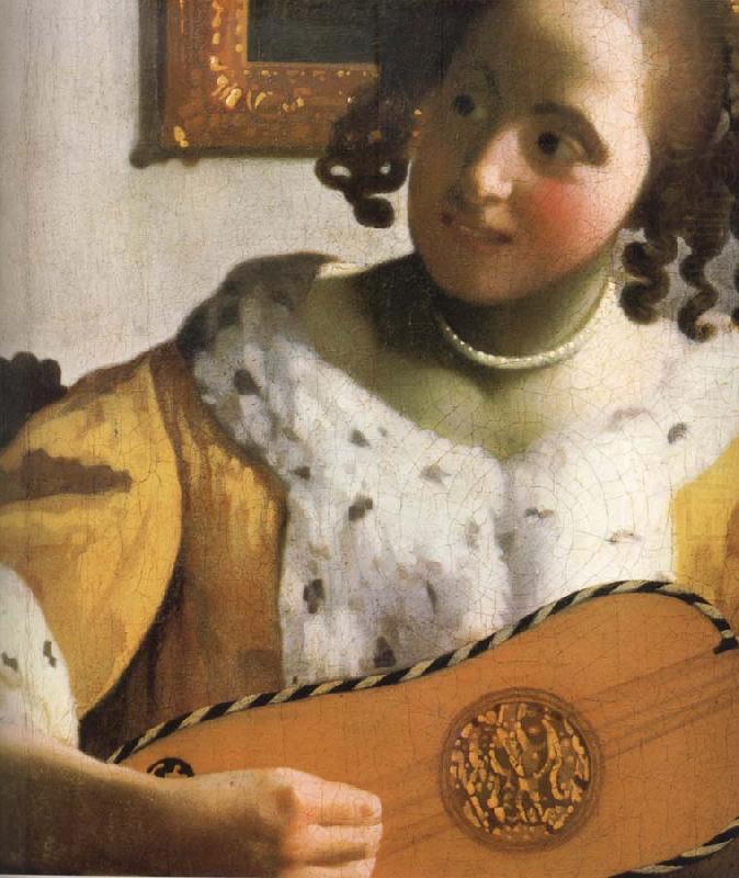 Jan Vermeer Detail of  Woman is playing Guitar